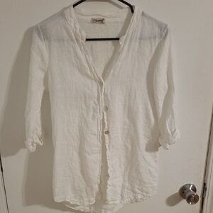 100% Linen- Elegant Cream Button-Down Shirt